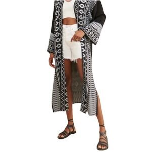 OLLARI ANTHROPOLOGIE BLACK EMBROIDERED OPEN FRONT DUSTER KIMONO TOP SZ SP